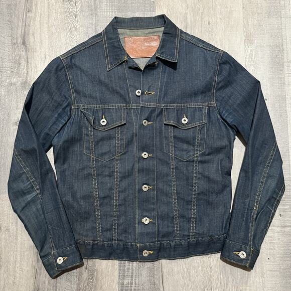 Naked And Famous Dark Denim Trucker Jean Jacket Lightweight Raw Denim Size Small - Picture 1 of 6